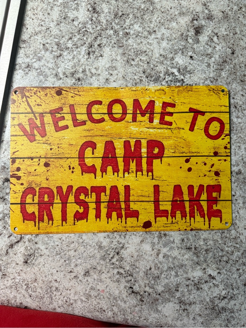 Welcome to Camp Crystal Lake Decorative Sign - Yellow and Red